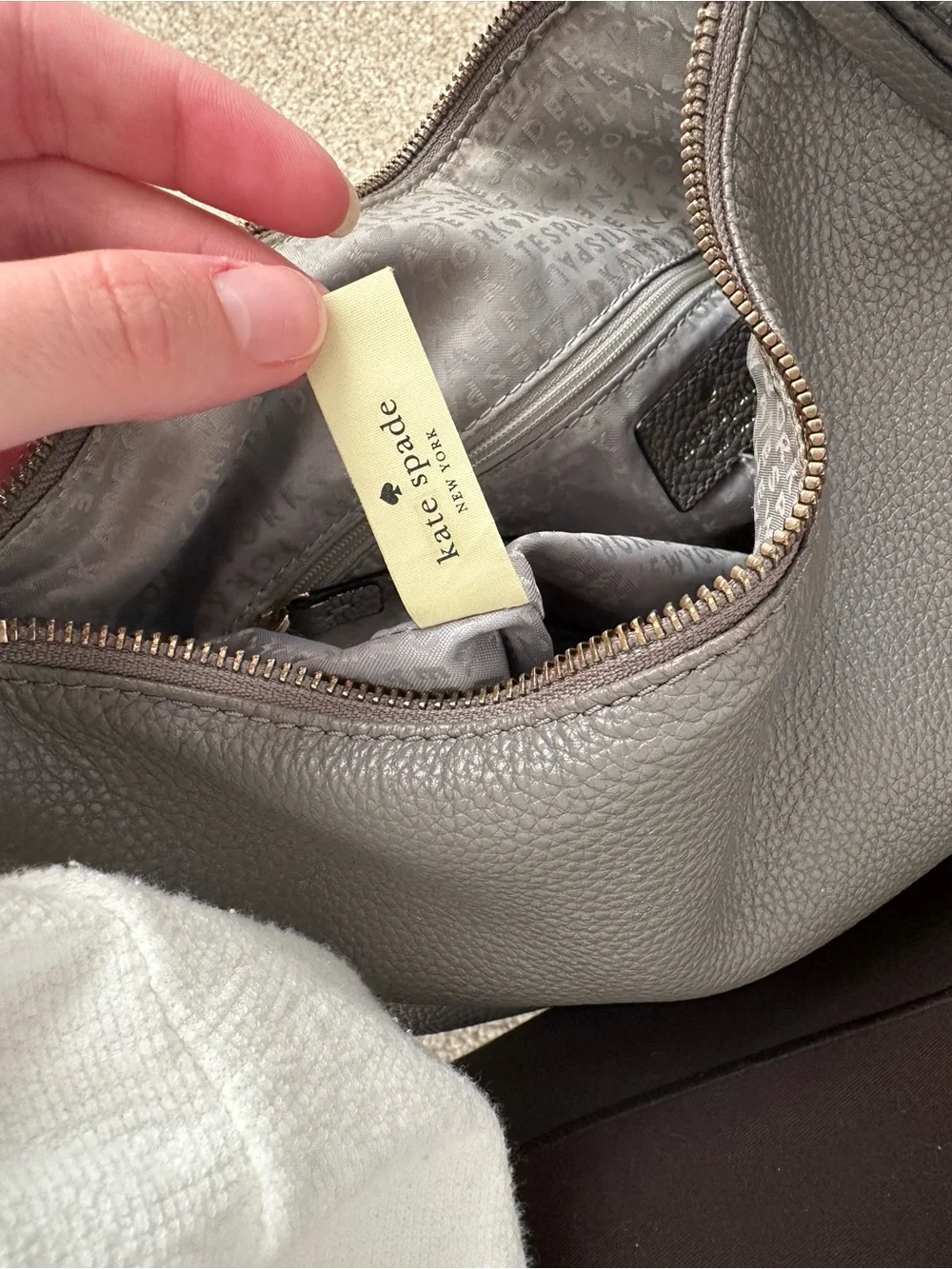 kate spade Pebbled Leather Hobo Bag in Dark Grey